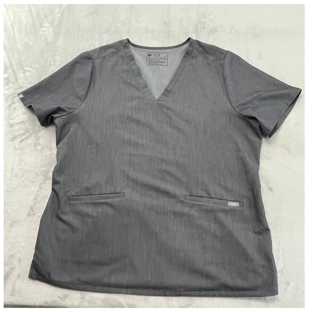 Figs Casma Scrub Top Women XXL Gray V-Neck Short Sleeve Technical Collection